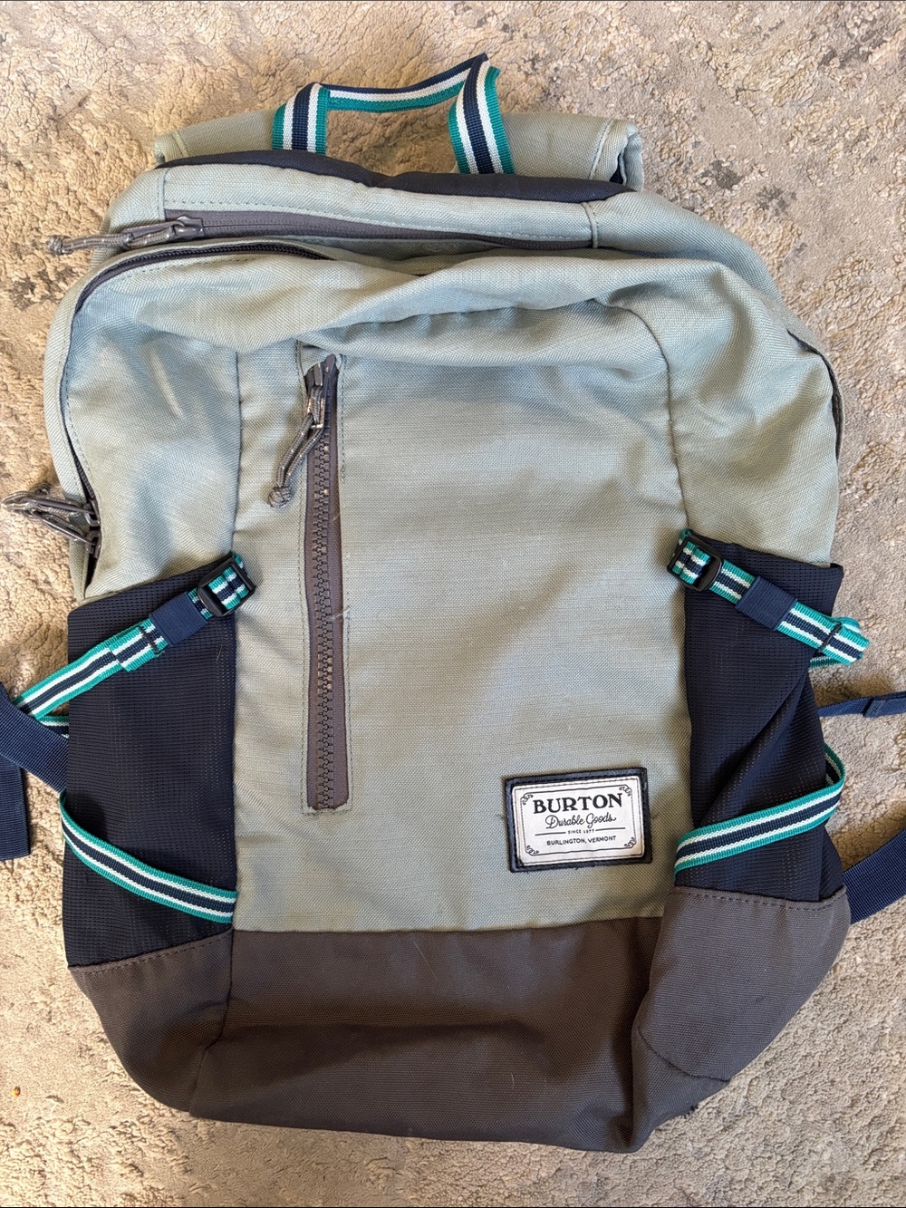 Burton Sage Green & Black Canvas Backpack with Striped Webbing